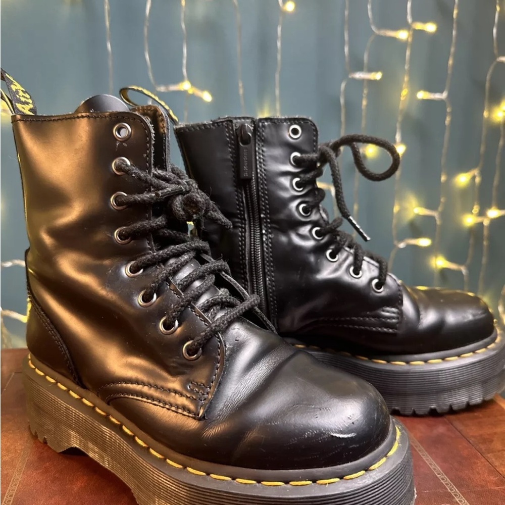 Black Jadon Dr. Marten Leather Lace-Up Platform Boots